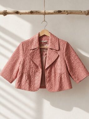 Peter Nygård | Pink Embossed Leather Cropped Jacket | Size 8 | Vintage Moto